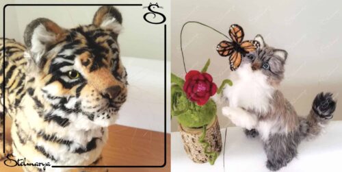 Gatti in miniatura in lana cardata, i capolavori dell'artista Veneta Stelmarya