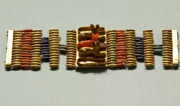 Bracciale dorato con gatti egiziani