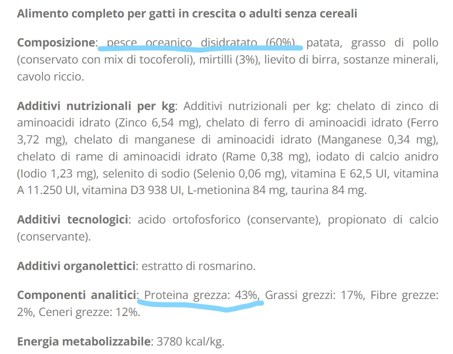 proteine gregge tabella nutrizionale